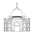 Taj mahal indian building symbol isolated in black and white