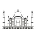 Taj mahal indian building symbol isolated in black and white