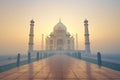 Taj Mahal, Indian. Morning fog. Sunrise. Generative Ai