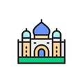 Taj Mahal, landmark of Agra, India flat color line icon.