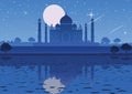 Taj Mahal landmark of Inadia at night full moon star.tower background