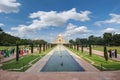 Taj Mahal mausoleum frontal view in sunny day