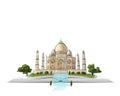 Taj Mahal on an open book hand drawn illustration at white background