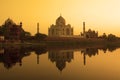 Taj Mahal reflection in the yamuna river. Royalty Free Stock Photo