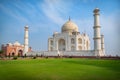 Taj Mahal on a sunny day. An ivory-white marble mausoleum on the south bank of the Yamuna river in Agra, Uttar Pradesh, India. Royalty Free Stock Photo
