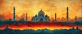 Taj Mahal Sunset Silhouette Art Royalty Free Stock Photo
