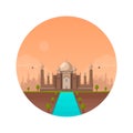 Taj Mahal temple colorful. Sunset in Indian Agra city. Vector