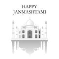 The Taj Mahal temple silhouette. The inscription is happy Janmashtami. illustration