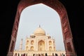 Taj Mahal view from mosque arch. Agra, India, 01.12.2019