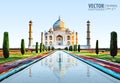 The Taj Mahal. White marble mausoleum on the south bank of the Yamuna river in the Indian city of Agra, Uttar Pradesh