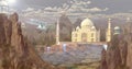 Taj Mahal the wonder of wolrd in future with spaceship matte paiting
