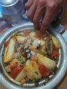 Moroccan traditional lunch, vegetable salad, Tajijinin 