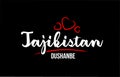 Tajikistan country on black background with red love heart and its capital Dushanbe