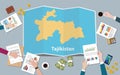 Tajikistan country growth nation team discuss with fold maps view from top