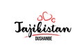 Tajikistan country with red love heart and its capital Dushanbe creative typography logo design