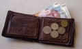 Tajikistan currency somoni banknotes and coins in the wallet