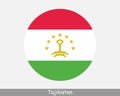 Tajikistan Round Circle Flag. Tajikistani Circular Button Banner Icon. Tajik Flag EPS Vector