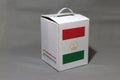 Tajiks flag on white box with barcode and the color of Tajikistan flag, paper packaging for put products Royalty Free Stock Photo