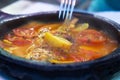 Tajine with stewed vegetables and fish. One of the types of Moroccan national cuisine Royalty Free Stock Photo