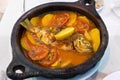 Tajine with stewed vegetables and fish. One of the types of Moroccan national cuisine Royalty Free Stock Photo