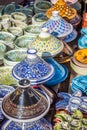 Tajines in the market, Marrakesh,Morocco Royalty Free Stock Photo