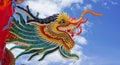 Tak Thailand, June 23, 2022. Dragon sculpture high in the blue sky with white clouds, a Thai work of art