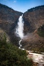 Takakkaw Falls on sunny summer day.