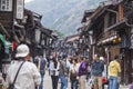 TAKAYAMA, JAPAN - MAY 03: Unidentified people at Sannomachi Street, the old town area which has museums and old private houses, s