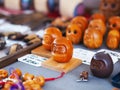 The owl wooden craft toy display to sell at Takayama Morning Markets Asaichi in Japan