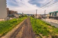 Takayama - May 26, 2019: Train line in the old town of Takayama, Japan Royalty Free Stock Photo