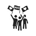 Take action in volunteering black glyph icon. Non profit community. Charity, humanitarian aid concept. Outline pictogram