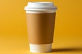 Take Away Coffee Cup With White Lid Isolated On Yellow Background Royalty Free Stock Photo