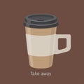 Take Away Coffee in Paper Cup with Lid Flat Vector