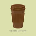 Take Away Espresso in Paper Cup with Lid Flat Vector