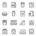 Take away food and drinks linear icons set Royalty Free Stock Photo