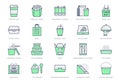 Take away food service line icons. Vector illustration with icon - box, pizza, takeout package, sandwich and soup