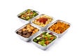 Take away healthy food in foil boxes Royalty Free Stock Photo