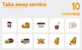 Take Away Service icon set. Collection of simple elements such as the takeaway coffee, takeaway food, containers, wok