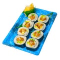 Take away sushi express on plastic tray Royalty Free Stock Photo