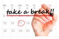 Take a break noted, marked in calendar or personal agenda Royalty Free Stock Photo