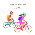 Take Care of Health Motivate Banner with Cyclists