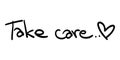 Take care lettering text and heart shape isolated on a white background Royalty Free Stock Photo