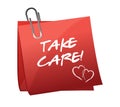 Take care message on a post it Royalty Free Stock Photo