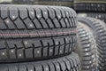 Take care of your safety and the safety of your family with studded winter tires, for snowy climates and regions with cold winters Royalty Free Stock Photo