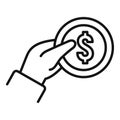 Take coin cash back icon, outline style