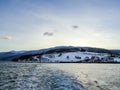 Take the ferry from Vangsnes to Dragsvik. Winter landscape Norway Royalty Free Stock Photo