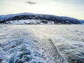 Take the ferry from Vangsnes to Dragsvik. Winter landscape Norway Royalty Free Stock Photo
