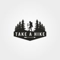 Take a hike logo vector with man hiking symbol illustration design