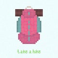 Take a Hike! Pixel art postcard with pink backpack