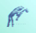 Take me higher. Flying man in zero gravity or a fall. Hovering in the air. Levitation act. Glitch style. 3D vector illustration